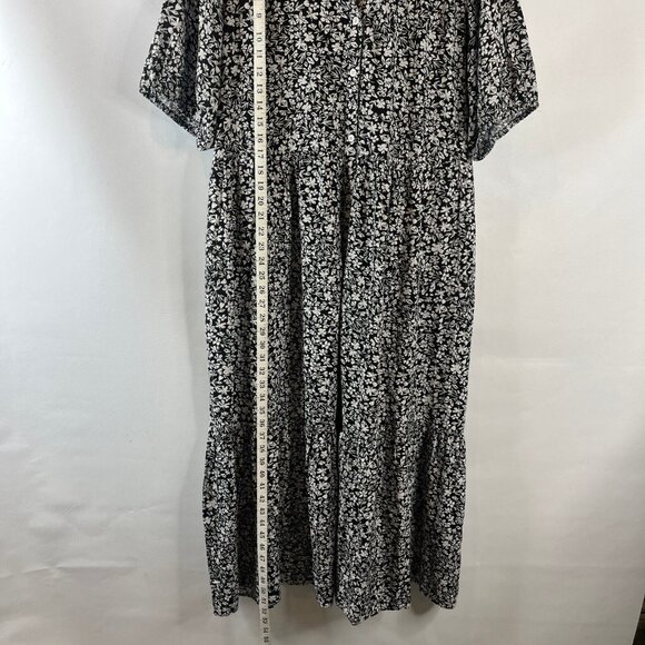 Sonoma Womens Linen Maxi Dress Size XL Black White Floral Peasant Button Front - Picture 8 of 10